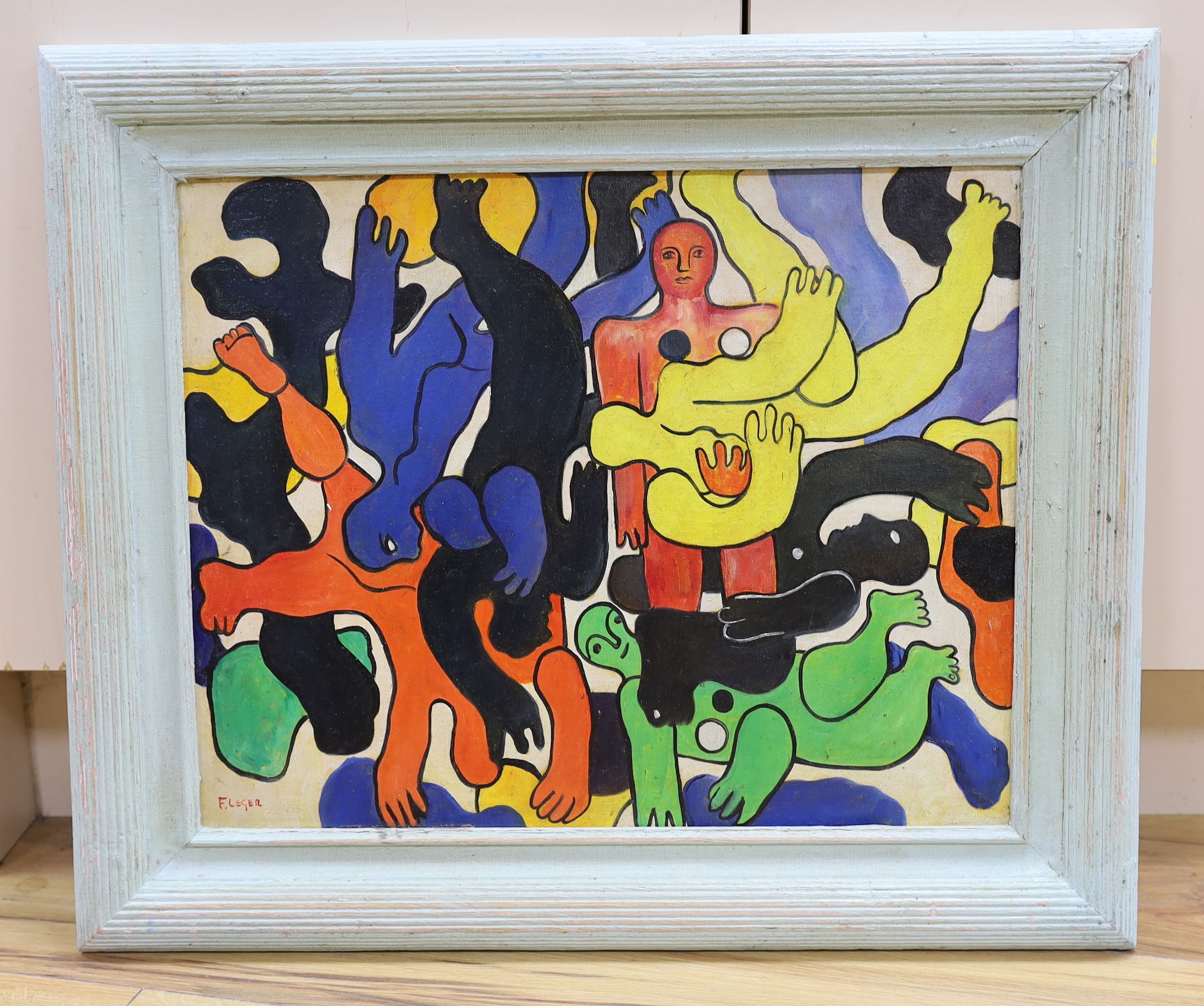 After Fernand Leger, oil on board, Figure study, bears signature, 40 x 50cm